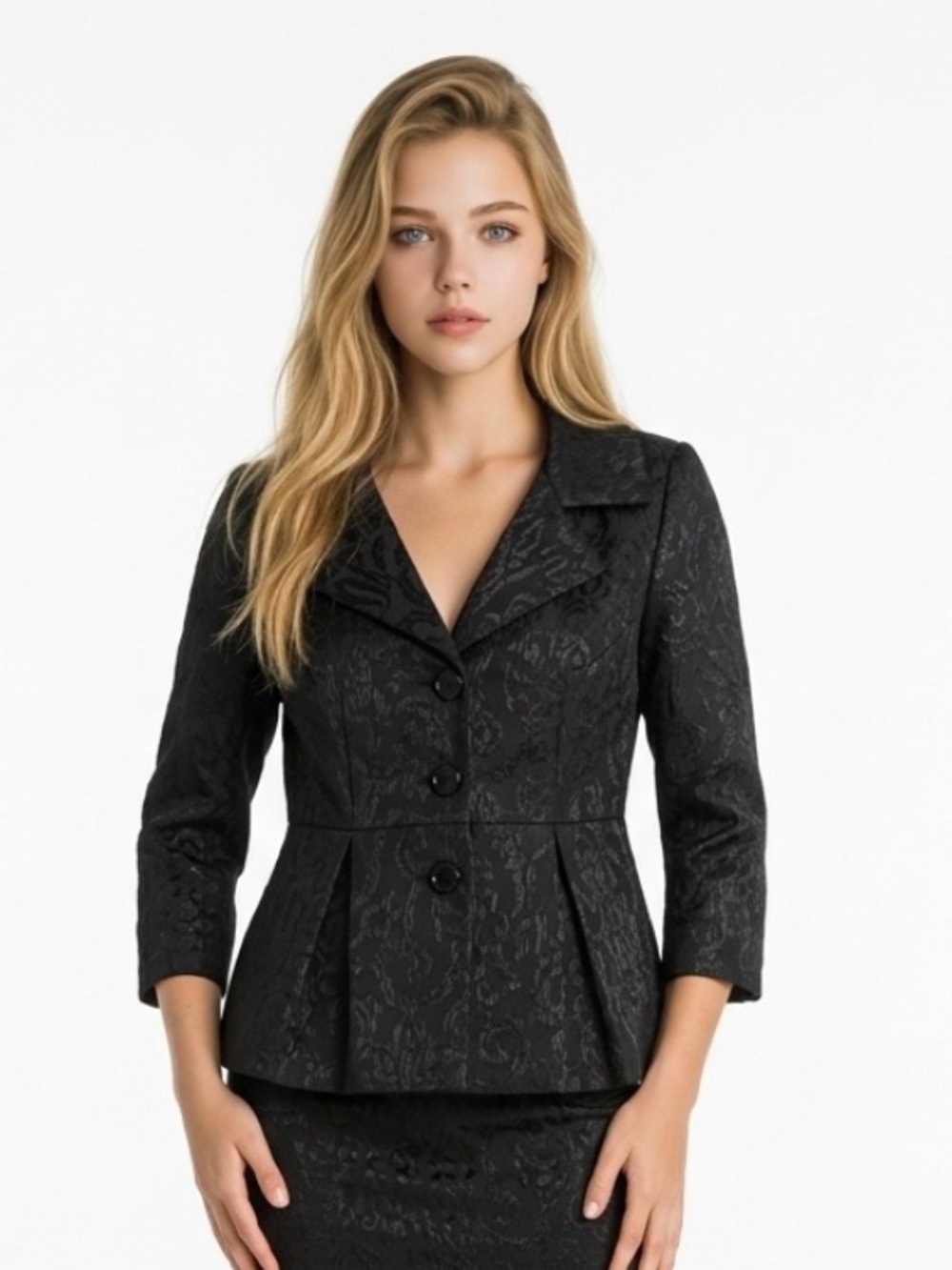 Sunny Leigh Black Textured Peplum Blazer